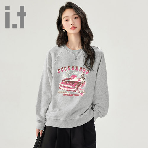 it ccaabb美式复古圆领无帽卫衣女款秋季新款宽松休闲百搭上衣K - 图0