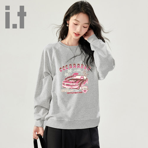 it ccaabb美式复古圆领无帽卫衣女款秋季新款宽松休闲百搭上衣K - 图1