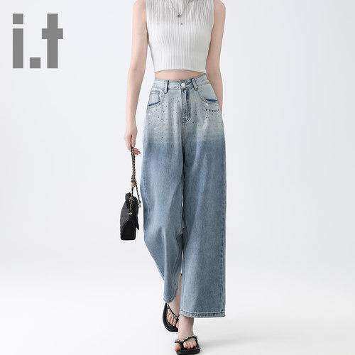 it ccaabb牛仔裤女直筒春秋新款美式复古高腰宽松显瘦裤子女K - 图0