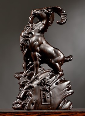 黑檀木雕生肖羊实木领头羊家居客厅办公桌面装饰红木工艺礼品