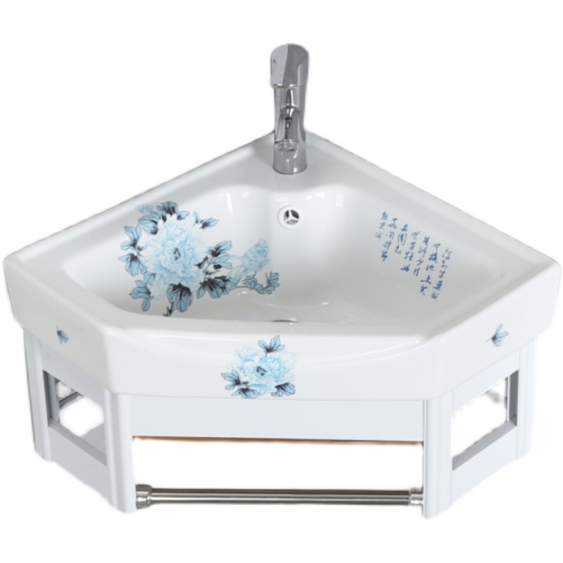 化妆室挂墙式洗手盆柜组合陶瓷三角洗脸盆转角小户型阳台面盆迷你 - 图3