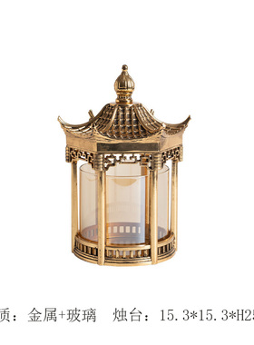 新样板间亭子烛台太湖石毛笔架磨砂马茶室书房装饰品