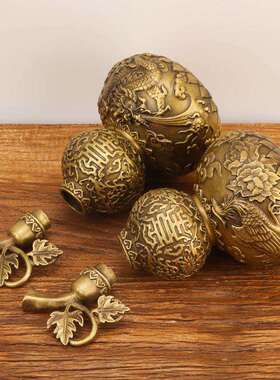 铜葫摆芦件142龙凤开摆口铜葫芦一对家居件