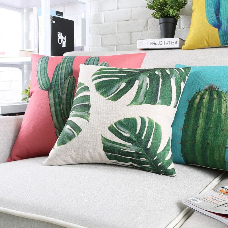 木有年轮 热带仙人掌抱枕加厚棉麻靠垫 亚麻沙发床头腰靠枕,淘宝优惠券,粉丝福利购,淘宝优惠卷