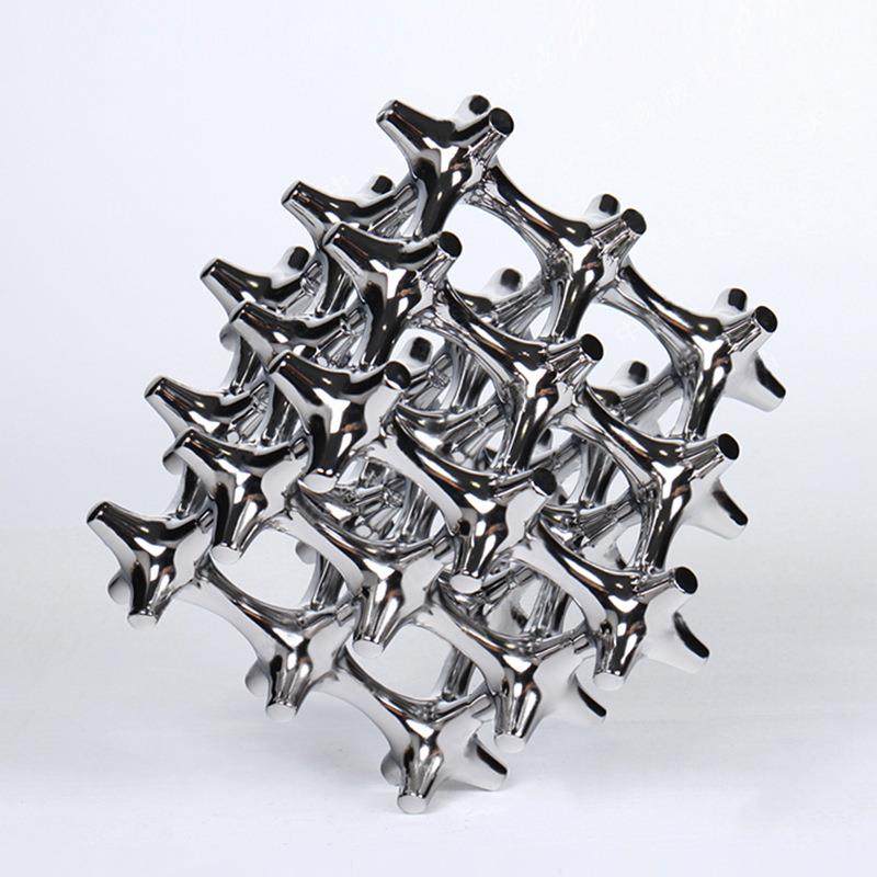 简约现代银色创意镂空搭建建筑魔方摆件售楼处样板房玄关软装饰品,淘宝优惠券,粉丝福利购,淘宝优惠卷