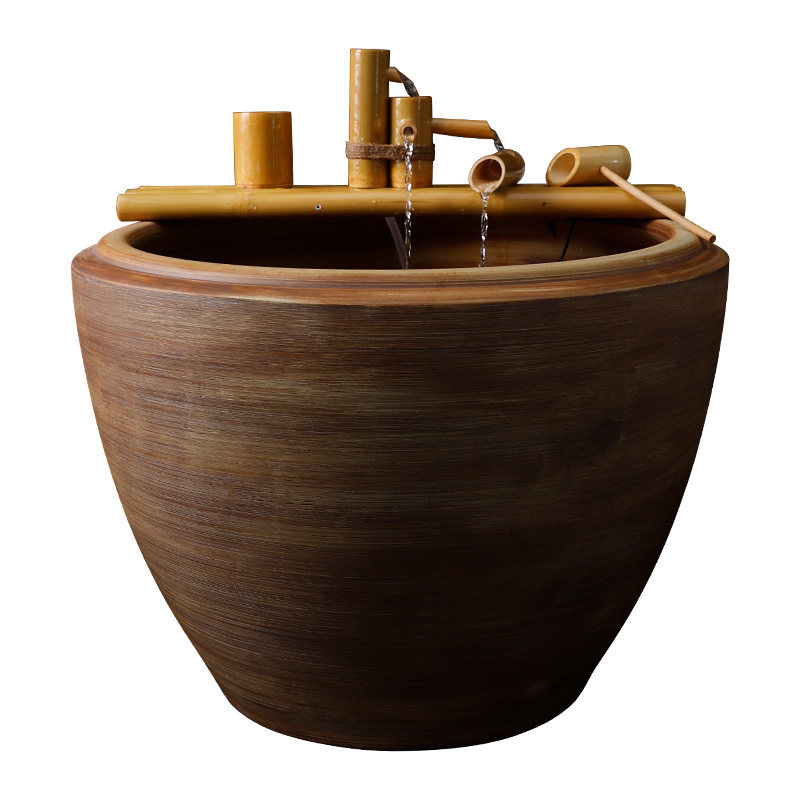 陶瓷粗陶手工大圆坛特大水缸棕木纹纹理线条鱼缸落地庭院园林,淘宝优惠券,粉丝福利购,淘宝优惠卷