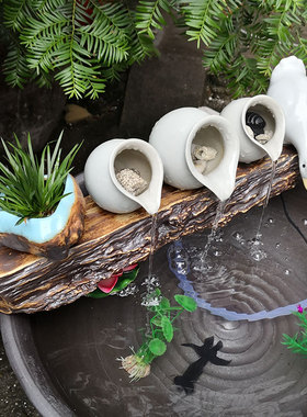 大号鱼缸创意流水搭配石槽假山造景水景喷泉过庭院装饰