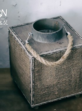 御三泥方形亚麻灯笼绳编烛台夜灯烛光晚餐厅浪漫气氛摆件装饰氛围