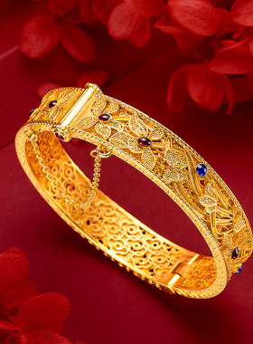 复古烧蓝掐丝兰花手镯镀金复古宫廷风卡扣蕙质兰心珐琅大手镯