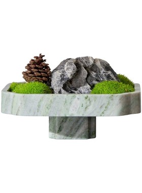 酒店餐厅圆桌中间果盘花艺布置会议室桌面摆花氛围感青苔小景摆件