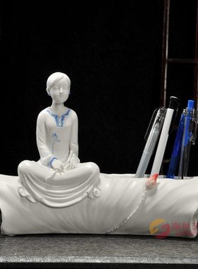 陶瓷手机扩音器支架 手机座音响创意白瓷名片夹 笔筒家居办公摆件