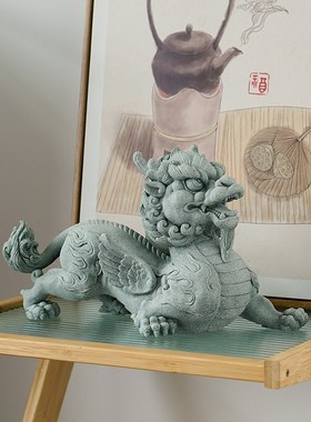 创意飞天貔貅招j财公母一对工艺品摆件新中式家居客厅玄关桌面装