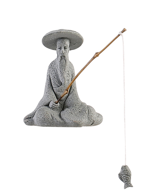 创意钓鱼翁茶宠人物小摆件国潮姜太公钓鱼盆栽景观鱼缸造景装饰品