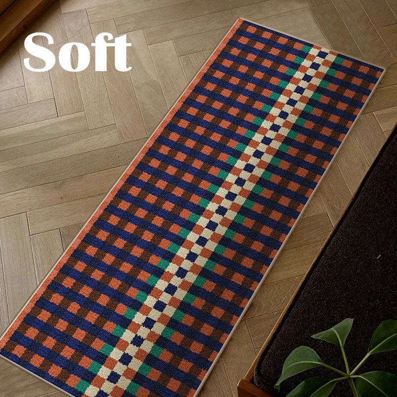 in复古风棋盘格卧室地毯沙发茶几地垫家用衣帽间镜前防滑床边毯,淘宝优惠券,粉丝福利购,淘宝优惠卷