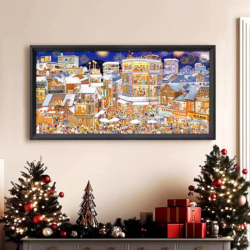 84型拼图相框1000片大木小镇840x380缤纷都市专用空框大尺寸挂墙 - 图2