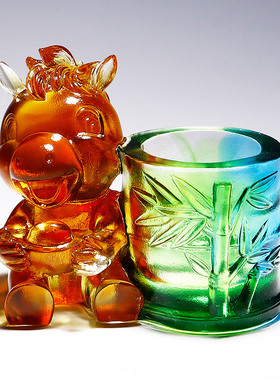 十二生肖琉璃笔筒办公室水晶装饰小摆件鼠牛虎兔龙蛇马羊猴鸡狗猪