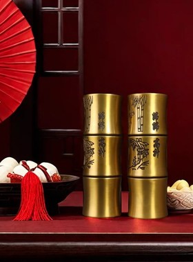 纯黄铜竹子香筒花瓶摆件铜笔筒桌面装饰品家居香薰摆设铜器工艺品