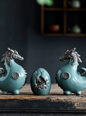 创意龙陶瓷招财吉祥物客厅玄关酒柜装饰品公生肖龙摆设