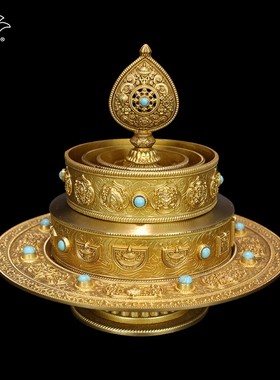 慧宝供修法曼扎盘B款纯黄铜曼茶盘配西藏密宗佛前行精品