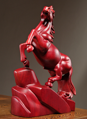 红花梨木雕马摆件实木马到成功家居书房办公桌面装饰红木工艺礼品