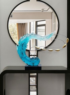 透明树脂浪花游鱼创意雕塑房地产售楼部酒店大堂玄关风生水起摆件