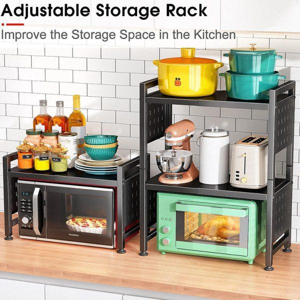 伸缩微波炉置物架可调节层厨房家用双层台面电饭锅烤箱收纳架子,淘宝优惠券,粉丝福利购,淘宝优惠卷