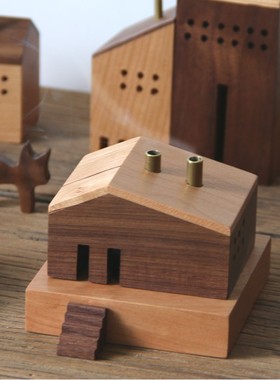 雨木日式小木屋扩香器木创意礼品香薰炉小房子花器摆件点香炉