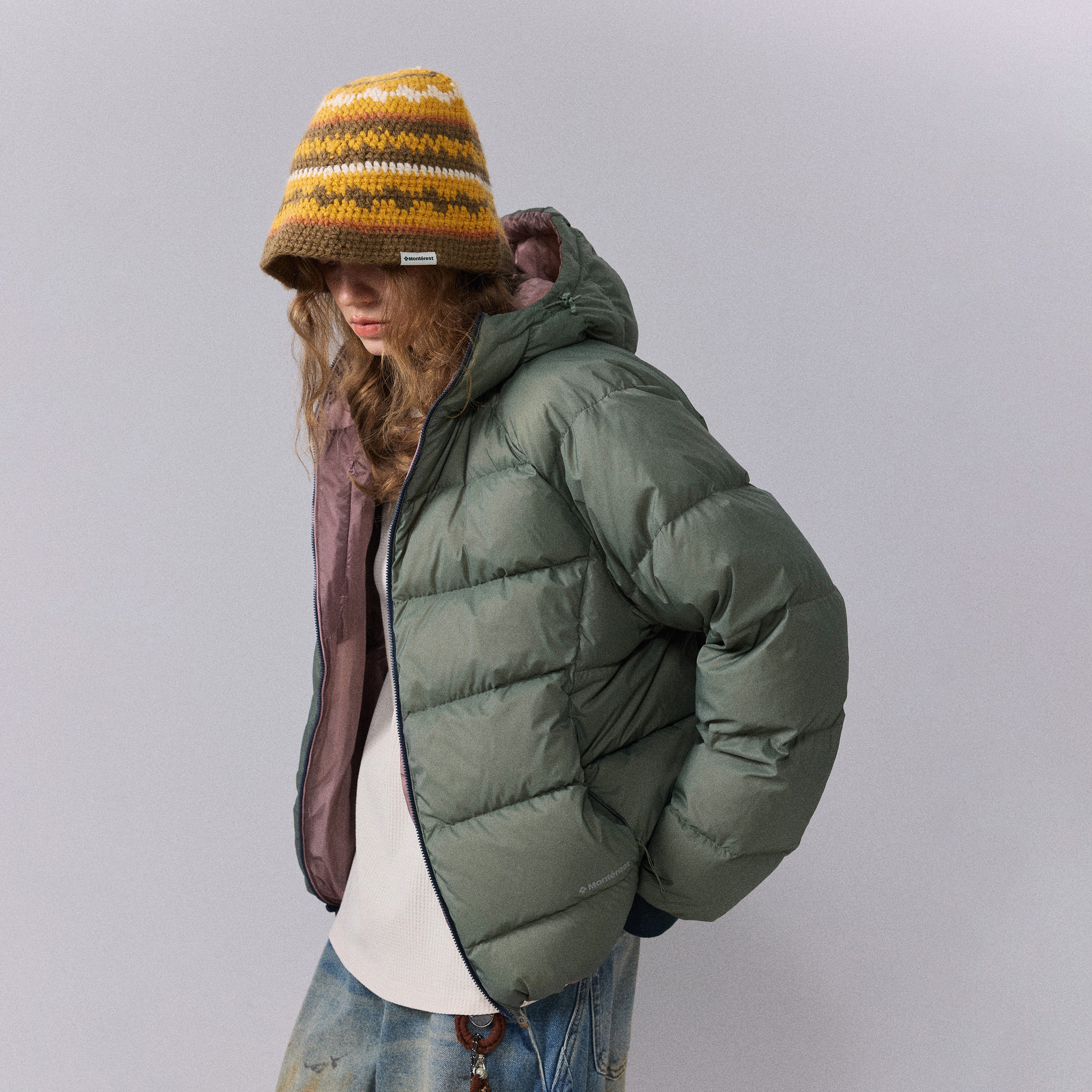 瞬时山野Monterest户外透视结构双面穿90白鸭绒防泼水连帽羽绒服 - 图0