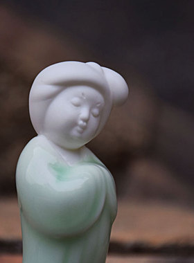 陶瓷唐仕女鹿迷你工艺品中式中国风房间卧K室床头柜装饰品茶宠摆