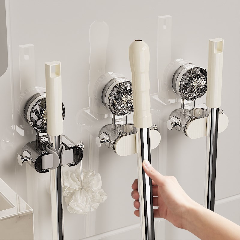 吸盘拖把壁挂夹卫生间收纳神器拖布夹卡扣架免打S孔固定器扫把挂 - 图2