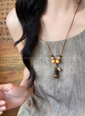 天然果实~新中式禅意植物菩提编绳项炼女民族风长版挂绳吊坠配饰