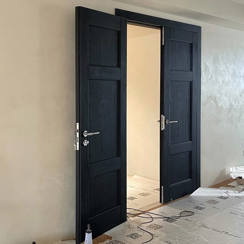 黑色法式复古奶油风双开拱形门弧形门实木门圆弧烤漆室内门卧室门 - 图2