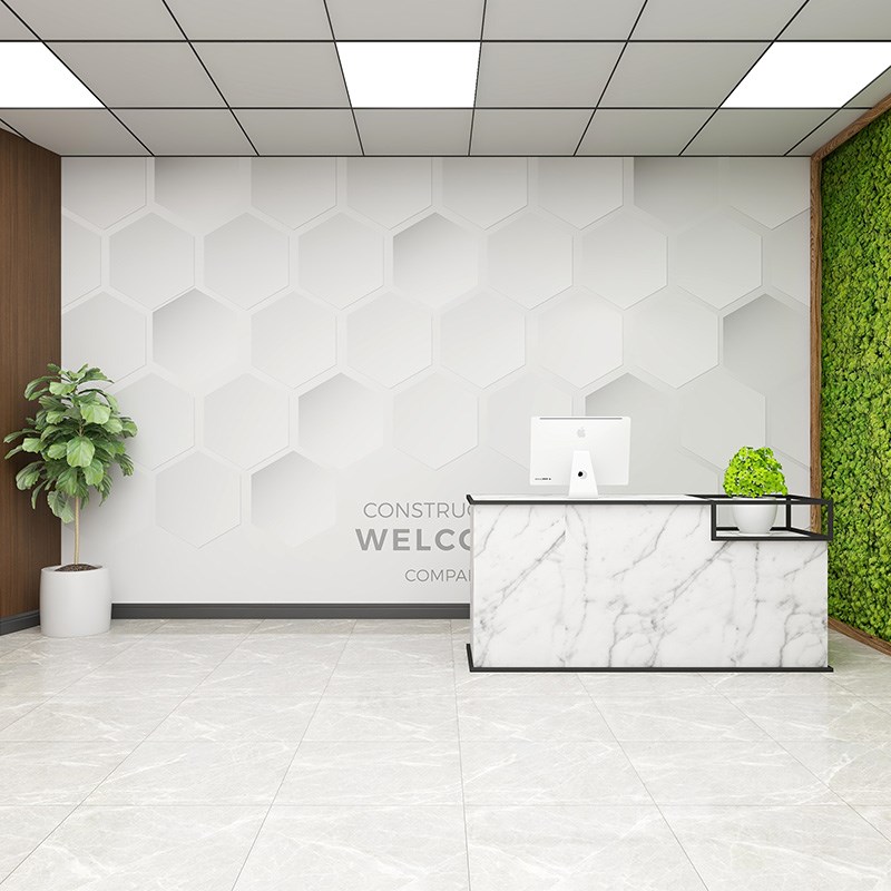 办公室公司前台背景墙壁纸3d时尚几何美发店形象墙吧台收银台墙纸 - 图2