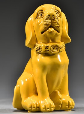 黄色木质小狗雕刻摆件木制十二生肖木头狗装饰工艺品房屋缺角补角