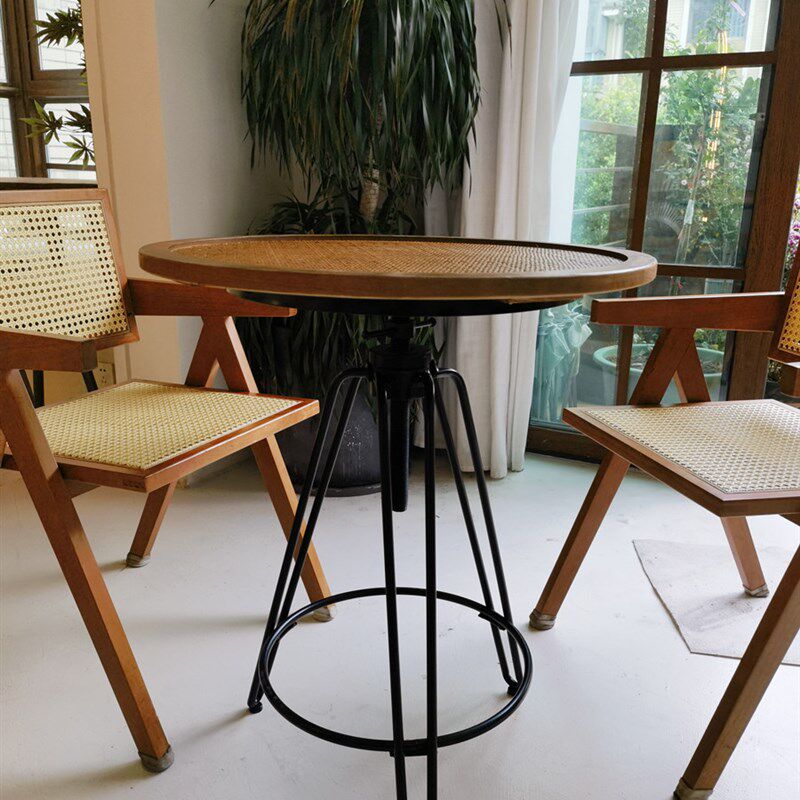升降式工业风咖啡桌实木铁艺茶几边几小圆桌民宿小圆桌藤编阳台桌,淘宝优惠券,粉丝福利购,淘宝优惠卷