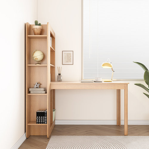 风书桌书柜书架一体转角办公电脑桌学生学习书桌 - 图1