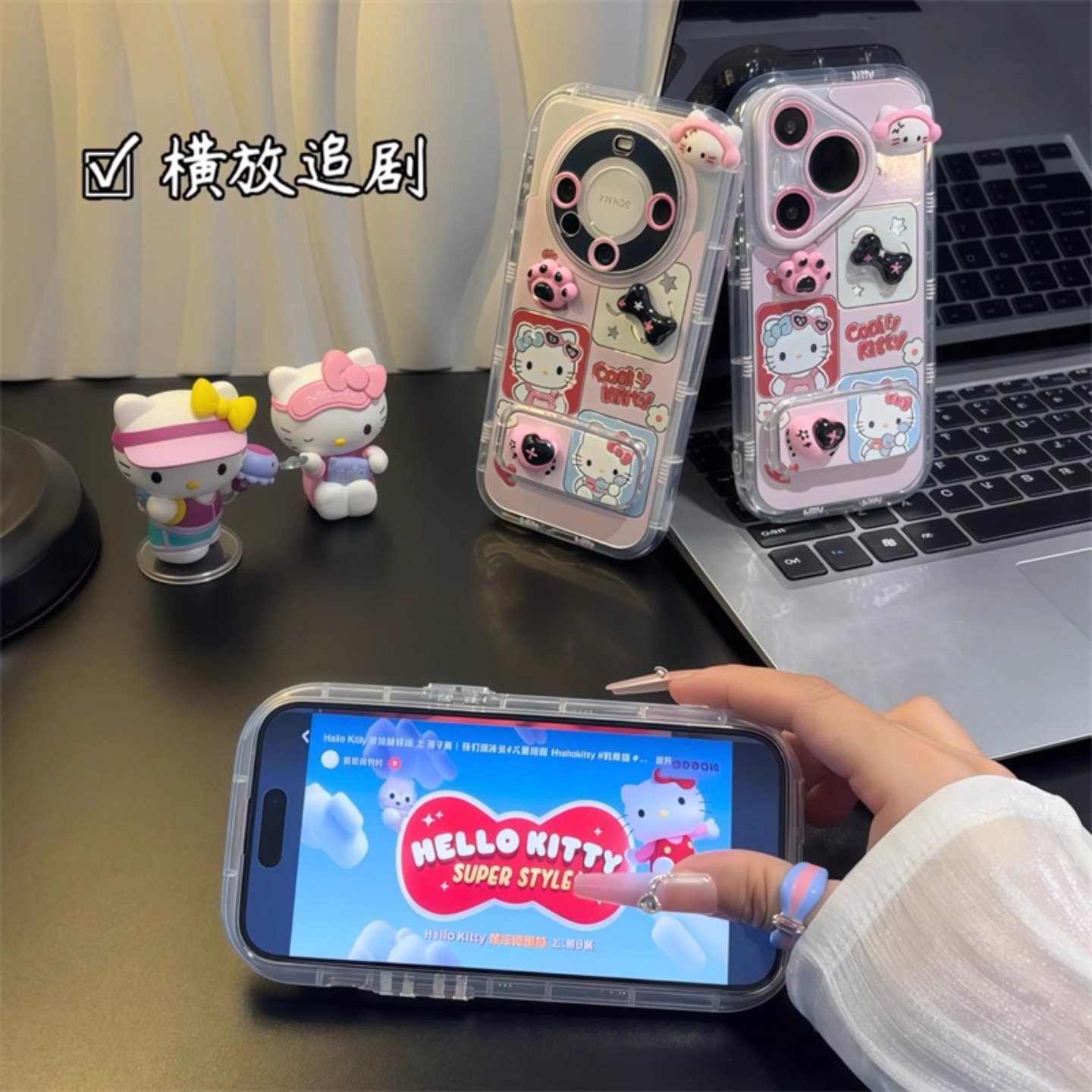 耳机KT猫镜子支架适用苹果16promax手机壳华为mate60pro全包pura70防摔OPPOReno14可爱vivos30女小米15/14/13 - 图3