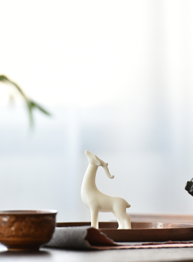 陶瓷迷你动物小鹿微景观流水器茶道盆景园艺车载装饰