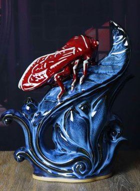 神后钧瓷一鸣惊人中式家居装饰办公室创意工艺品手工陶瓷器摆件蝉