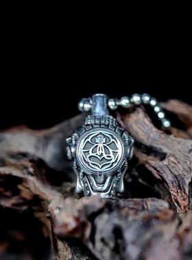 渡鸦默物系列原创文玩机械饰升》佛头配《传藏手工珠925银飞吊坠