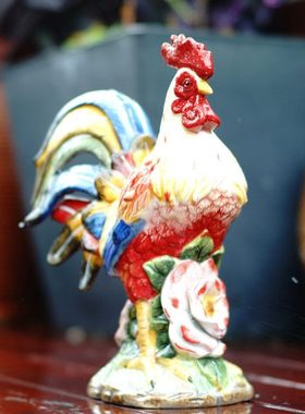 陶瓷玫瑰小公鸡手工工艺品桌面古典装饰摆件动物家居饰品生肖摆设