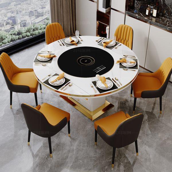 轻奢多功能带电磁炉暖菜转盘岩板餐桌椅组合现代简约家用可变圆形,淘宝优惠券,粉丝福利购,淘宝优惠卷