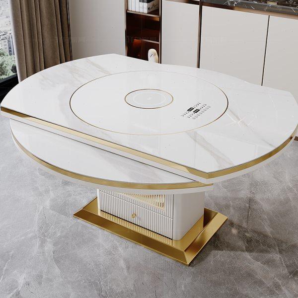 轻奢多功能带电磁炉暖菜转盘岩板餐桌椅组合现代简约家用可变圆形,淘宝优惠券,粉丝福利购,淘宝优惠卷