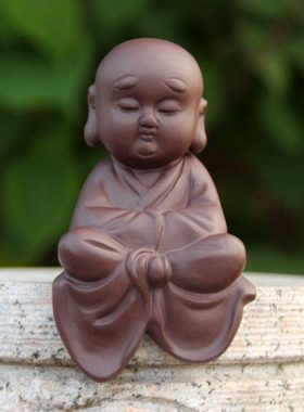 紫砂中式禅意个性小和尚家居装饰工艺品挂件摆件茶道茶桌茶玩茶宠