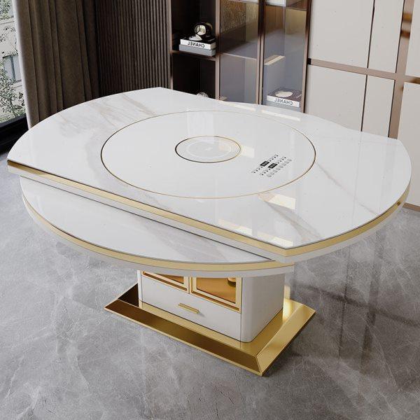 轻奢多功能带电磁炉暖菜转盘岩板餐桌椅组合现代简约家用可变圆形,淘宝优惠券,粉丝福利购,淘宝优惠卷