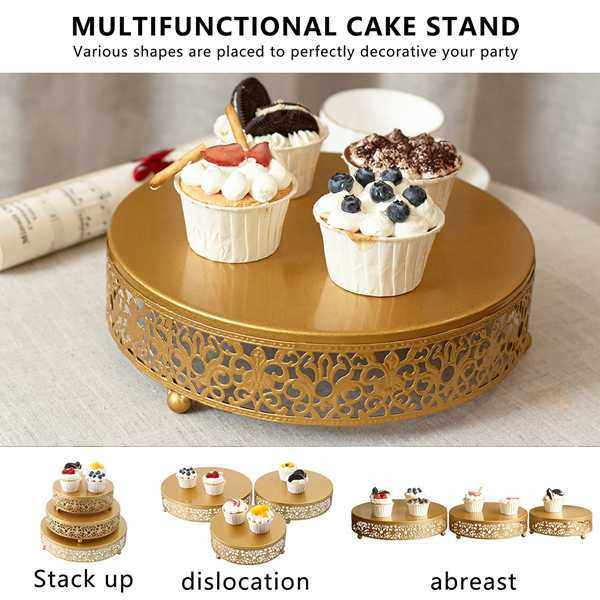 3个亚马逊圆形花边银金属婚礼蛋糕架适用节日派对,淘宝优惠券,粉丝福利购,淘宝优惠卷