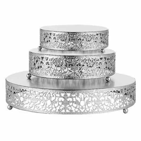 3个亚马逊圆形花边银金属婚礼蛋糕架适用节日派对,淘宝优惠券,粉丝福利购,淘宝优惠卷