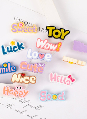 树脂配件彩色英文字牌滴胶 diy奶油胶手机壳贴片冰箱贴片鞋扣材料