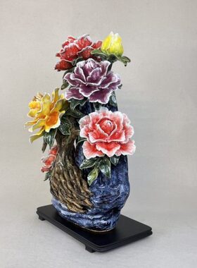 牡丹花花开富贵陶瓷摆件石湾公仔