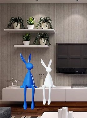 网红创意卡通坐姿长耳兔子摆件客厅电G视柜酒店前台桌面玄关装饰